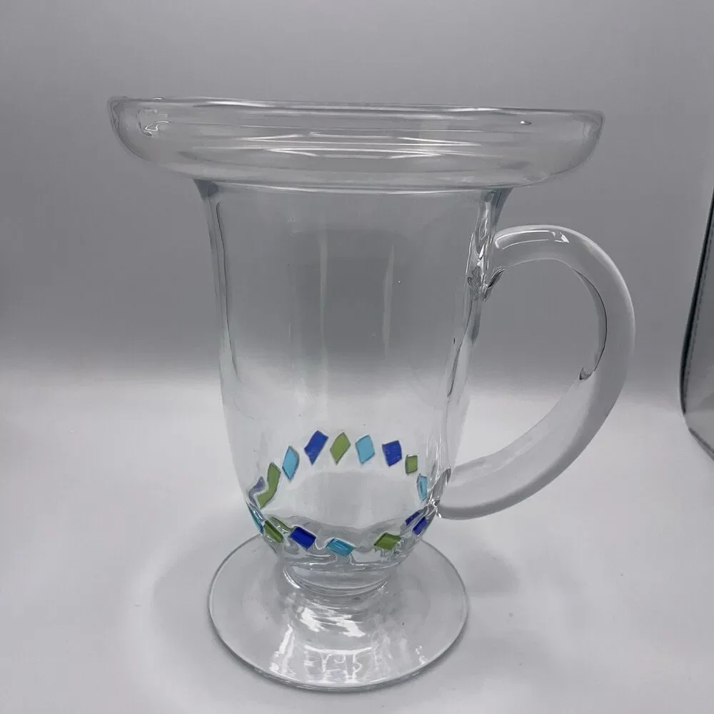 Recycled Glass Margarita Pitcher Blue Green Handmade With Handle Confetti